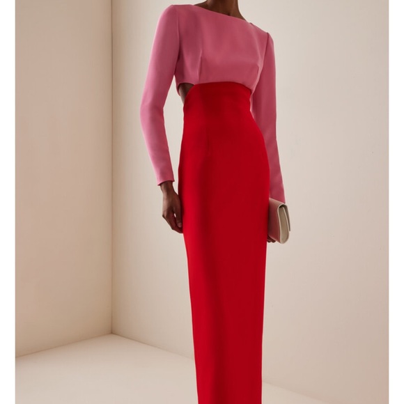 knee length dresses for ladies Carolina Herrera // Red Silk Off The Shoulder Gown – VSP Consignment main image 1